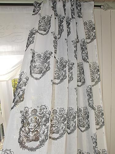 LillaBelle Vorhang Antonia SCHWARZ Offwhite Gardine 140x240 Set Shabby Vintage Putte Barock