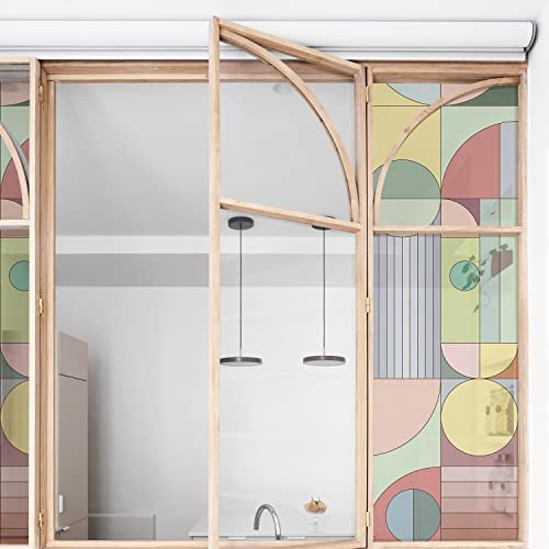 neukids fensterfolie Retro geometrisches Muster buntglas Fensteraufkleber selbstklebend fensterbilder Fensterdeko Doppelseitiges Muster Wohnzimmer Schlafzimmer Küche Bad fenstertattoo 30x310cm