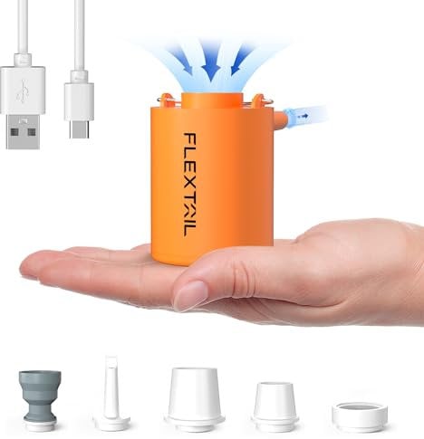 FLEXTAILGEAR Mini Pump, 4 kPa elektrische Luftpumpe, zum Aufpumpen/Entleeren von Luftmatratzen, wiederaufladbare Campingpumpe für Luftmatratzen, Schwimmringe, Vakuumbeutel(Orange)