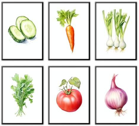 MJ-Graphics - Poster Set Gemüse für Küche & Wohnzimmer - 6 Wandbilder Din A4 extra dickes Posterpapier - Natur-Motiv Bilder ohne Rahmen