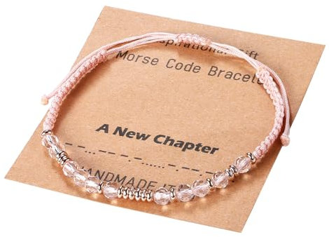 Flongo Damen Morsecode Armband Pink: Perlen Armkette BFF Morse Code Perlenarmband mit Geflochten Paar armbänder Geschenk für best Freund Freundin Mutter Tocher Männer Frauen