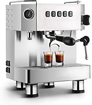 ATHUAH Coffee Maker, All in One Espresso Machine Coffee Grinder, Milk Steamer and Frother, Removable Parts for Easy Cleaning, Stainless Stee (Silver)