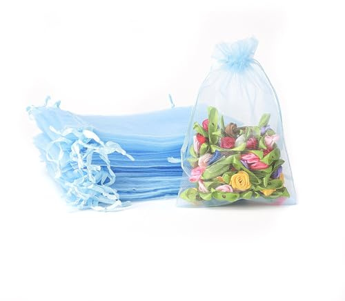 Whakano 20 Stück Bunt Organzasäckchen mit Kordelzug,Organzabeutel,Schmuckbeutel,GeschenkSack,für Hochzeit Geburtstag Süßigkeiten Schmuck Geschenkverpackung Party Mit Schnur,Hellblau,10x15cm