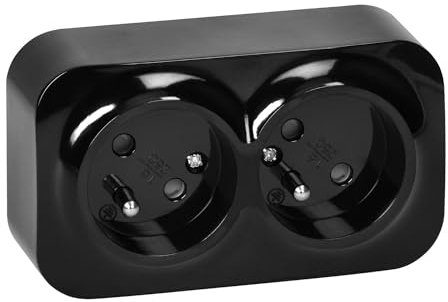Miratic Enchufe Multiple - Base Enchufe Superficie - Enchufe Doble Pared 2 x 2 Polos +Tierra - Versión Francesa - Negro