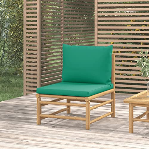 ShGaxin Garten-Mittelsofa mit Grünen Kissen, Balkon Möbel, Gartensofa, Gartenlounge, Garten Möbel, Loungemöbel Balkon, Outdoor Lounge, Sitzecke Garten, Bambus