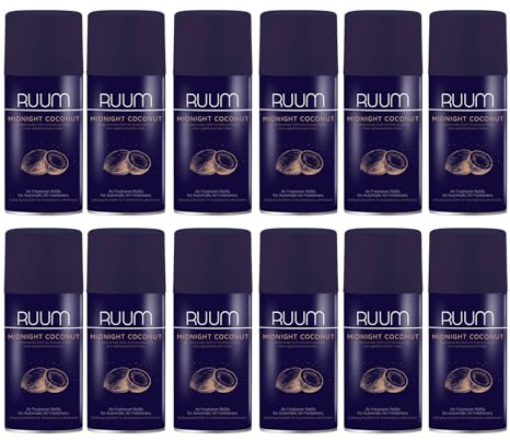 RUUM Lufterfrischer Nachfüller Midnight Coconut 250ml (12er Pack) | Raumduft-Spray-Nachfüller, kompatibel mit Freshmatic Max, warmer Kokosduft