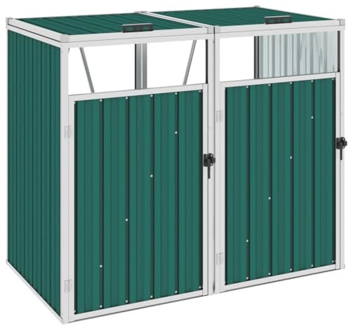 Home outdoor OthersDouble Garbage Bin Shed Green 143x81x121 cm Steel
