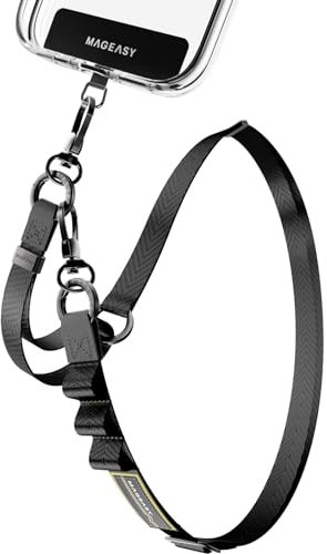 MAGEASY 2-in-1-Handy-Umhängeband – Universal-Crossbody-Handygurt und Handschlaufe mit integriertem Schlüsselanhänger, Handy-Haltegurte, Schwarz, 38 to 62