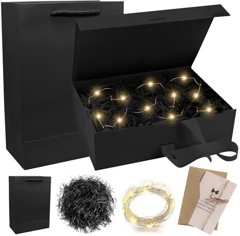 Geschenkbox mit Deckel, 21cm x 17cm x 7cm Großer Geschenkbox Mit Schleife,Magnetische Geschenkbox Geschenkschachtel,Kiste+Tasche+Farbband+Licht+Umschlag,Faltbare Geschenkbox mit Schleifen für Hochzeit