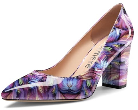 Castamere Mujer Cerrado el Dedo del pie Puntiaguada Punta Alto High Ancho Heel Slip-on Dress Pumps Oficina Casual Zapatos 8 CM Heels Vórtice Violeta 42 EU
