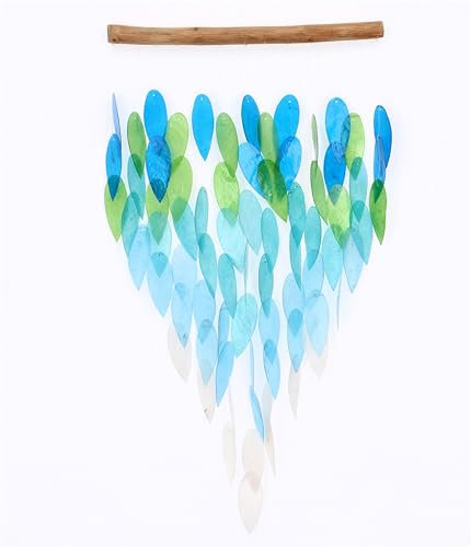 GURU SHOP Muschel Mobile, Ethno Windspiel, Sonnenfänger - 70 cm Blau/grün