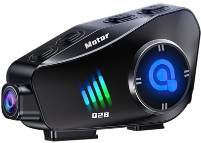 OBEST Helm-Headset mit Kamera, Bluetooth 5.3 Motorrad Headset, IP66 Wasserdicht, 1500 mAh Akku, 1080P HD Aufnahme