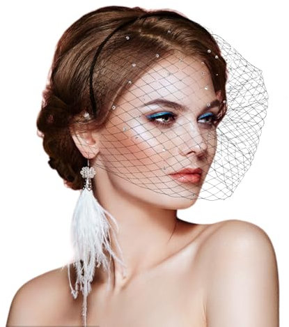 Schleier Schwarz, Stirnband Gesicht Schleier, Fascinator 20er 50er Kopfschmuck Fascinator Mesh Schleier Stirnband Hochzeit für Teeparty Kopfschmuck Cocktail Schleier Party Halloween (Schwarz)