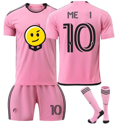 Generico Set di Maglie da Calcio per Adulti e Bambini, No.10, Maglia Traspirante, Pantaloncini e Calzettoni, Rosa (IT, Numero, 26, Regular, Regular, Pink)