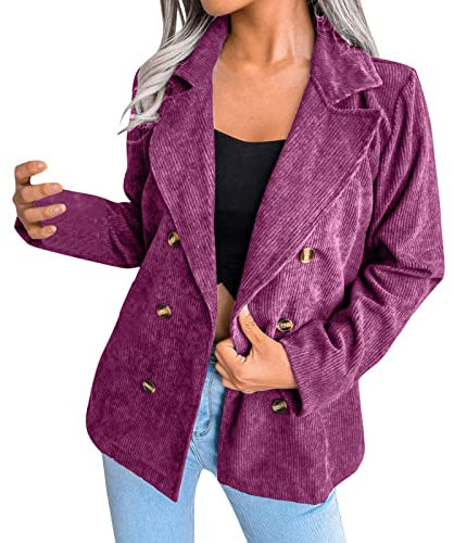 LOIJMK Veste en velours côtelé pour femme - Veste de mi-saison - Coupe ajustée - Veste de travail - Veste de bureau élégante - Cardigan à manches longues - Veste blazer - Veste de loisirs, lilas, M