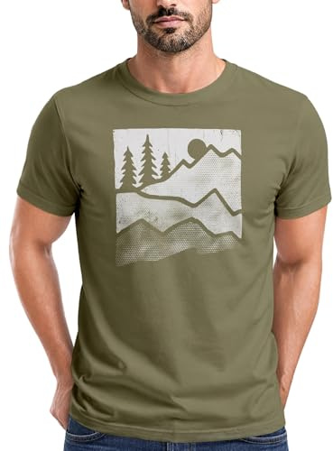 Neverless® Herren T-Shirt Berge Natur Outdoor Printshirt Aufdruck Wandern Männer Fashion Streetstyle