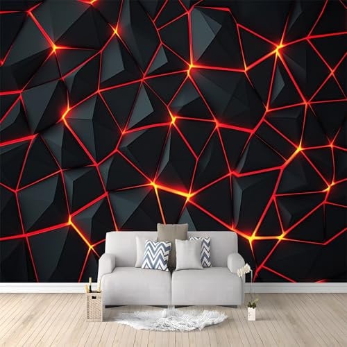Wall Mural Black Red Geometric Lines 300x210 cm Photo Wallpaper, 3D Print Non-Woven Mural Wallpaper, for Living Room Bedroom Kids Room TV Sofa Background Family Wall Decor