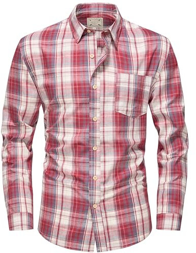 Blu Apparel Men's Checked Shirt Mens Shirts Short Sleeve and Long Sleeve Cotton Casual Shirt for Men (UK, Alpha, L, Regular, Regular, Red Long Sleeve)