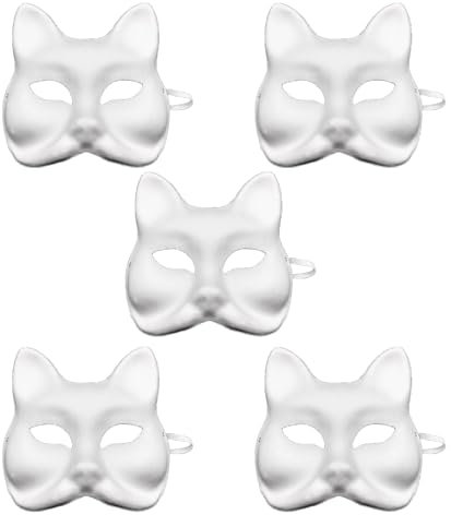 JUNNASALIKER Lot de 5 têtes de renards en papier peint à la main en blanc pour décoration de loisirs créatifs, cosplay, fête