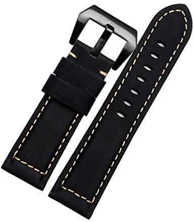 NVVVNX 20mm 22 mm 24 mm 26 mm echter Leder Retro Man Uhrenband für Panerai PAM111 441 Kaufmanns -Wachband -Handgelenksgurt(Black black,24mm)