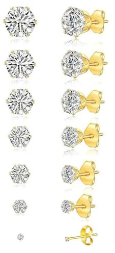 QIRUIRED 7 Paare Ohrstecker aus 316L Chirurgenstahl | Nickelfrei & Hypoallergene Zirkonia Ohrringe (2-8 mm) | Ideal für Schlafen/Knorpel-Piercing für Männer Damen
