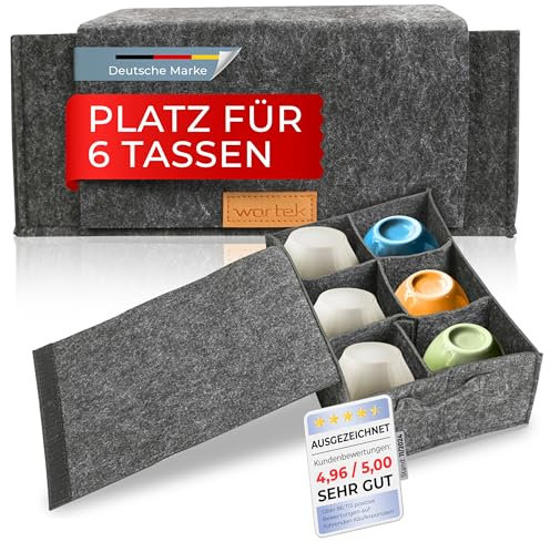 wortek Tassenhalter Filz, für 6 Tassen, Camping Zubehör Glashalter, Camping Gadget, Filztasche Schubladen Organizer Küchen Gadgets, Wohnmobilausstattung