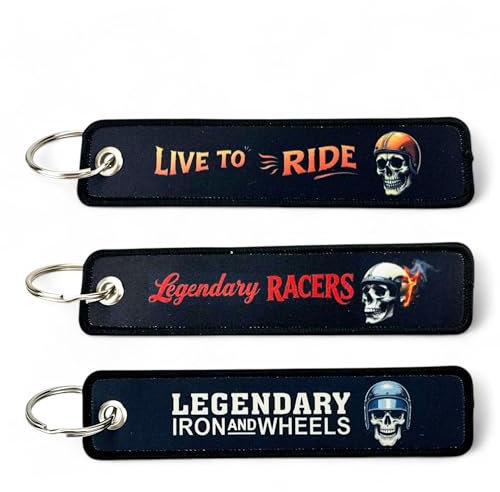 EWIG Lot de 3 porte-clés en tissu pour moto - Ne raye pas la moto - Motos, voitures, etc. - Amulette porte-bonheur Legendary Racers - Custom Biker - Tissu - Anneau en acier, Noir , 13 cm