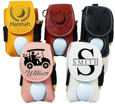 MINXLTD Personalisierte Leder-Golfballtasche, Individuell Gravierte Hüfttasche for Golf, Ledertasche for Golfbälle Und Tees, Mini-Golfball-Aufbewahrungstasche, Tragbare Golf-Taillentasche