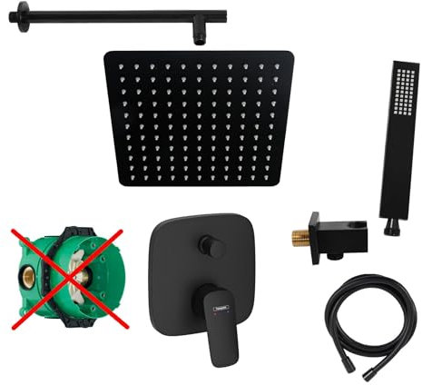 vanvilla Duschsystem mit Unterputz Duscharmatur von Hansgrohe Einhebelmischer und vanvilla Regendusche mit Armatur, Duschkopf eckig, Dusch-SET HGS51-ob schwarz matt beschichtet