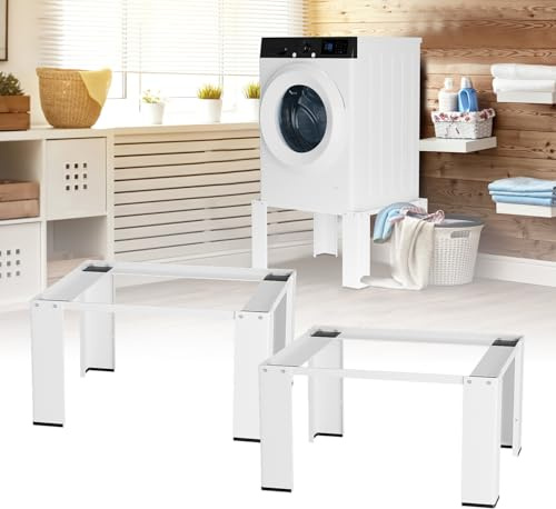 Herrselsam 2x untergestell für waschmaschine, 63x54x32 cm, Unterbau für Waschmaschinen und Wäschetrockner, geräuschdämpfendes Gummipolster, für Waschmaschinen und Wäschetrockner, Rahmenversion, weiß