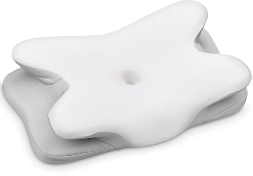 Ehomfory Oreiller Ergonomique Cervical, 2 en 1 Oreiller Memoire Forme pour la Nuque, Oreiller pour Dormir sur Le côté, Le Dos et Le Ventre, 62 x 41 x 9/12cm (Blanc)