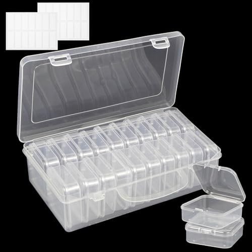 TAIHOBO 20PCS Bead Storage Box, Small Storage Box with Lid 2.17×2.17×0.79in, Transparent Bead Organiser Storage Boxes and 1 Large Plastic Organiser Box, for Storage of Jewellery Crafts Small Items
