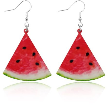 Ohrringe Wassermelone Stück Ohrringe, Hänger Melonen Scheibe Frucht, Wassermelonen Obst-Stil Baumelnde Lustige Damen, Sommerlicher Modeschmuck