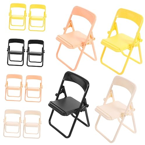 Cabilock 12stücke Klappstuhl Miniaturmöbel Puppenhaus Zubehör Faltbare Mini Stühle in Farben Schwarz Beige Rosa Und Gelb Als Handyhalter Oder Deko Für Mini-häuser Und Schlafzimmer