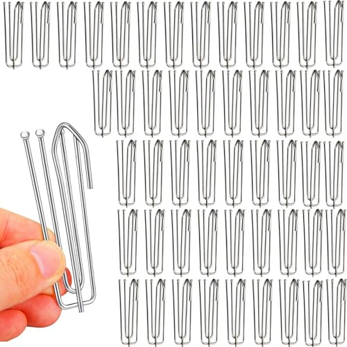50 Pack Pinch Pleat Curtain Hooks, Stainless Steel Curtain Hook Metal, Heavy Duty Hooks for Curtains, 6.8cm Long Silver Metal Curtain Hooks for Window Door Bathroom Drapes