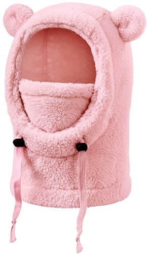 DRESHOW Thermische Sturmhaube Kinder Winddichte Fleece Skimaske Kinder Winter Halswärmer mit Kapuze Ski Fleece Mütze mit Süßen Bärenohren für Jungen und Mädchen Radfahren Wandern Outdoor für 3-10Jahre