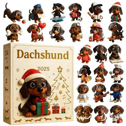 Dachshund Adventskalender 2025 | 24 Tage Hunde Anhänger Weihnachtskalender 2025 | 2D Dackel Ornamente Weihnachten Countdown Kalender | Süß Tier Weihnachtsbaumschmuck Deko für Welpenliebhaber