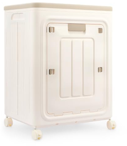 JF HOME BLISS 110L Jumbo Stackable Storage Box with Lid & Wheels Heavy Duty Foldable Collapsible Plastic Storage Bins Organizer with Lockable Doors for Home Garage Bedroom Closet & Seasonal Clothing