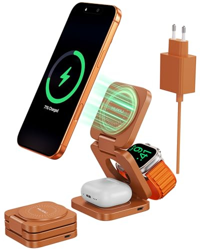 KU XIU X55 Turbo Ladestation für Apple Watch und iPhone, Qi2.2 25W | Faltbar 3 in 1 Ladestation für Magsafe, für iPhone 17-12/Watch/AirPods, Reise Magnetisches Ladegerät Ständer, 45W-Netzteil