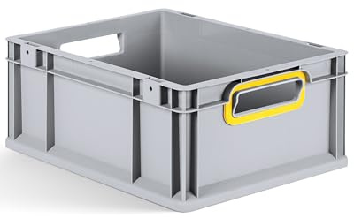 aidB Eurobox NextGen 2.0 - 400x300x170mm – Stapelbare 16L Kunststoffbox mit offenen Griffen – Lagerbox für Aufbewahrung, Transport & Organisation – Industriequalität - inkl. ColorClips in Gelb