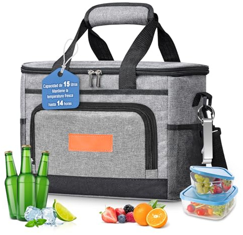 SUNTRIVA Nevera portatil 15L Bolsa Termica Porta Alimentos Bolsa Isotermica | Impermeable,fácil de limpiar,Oxford 600D,PEVA,plegable,correa ajustable,para Oficina Viaje Pícnic Colegio Camping