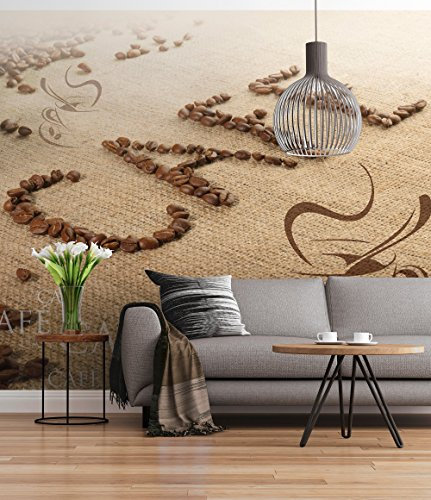 Sunny Decor | Fototapete CAFE | 254 x 184 cm | Tapete, Wand Dekoration, Kaffee, Kaffebohnen, Cappuccino, Espresso, Wohnzimmer, Schlafzimmer -SD306