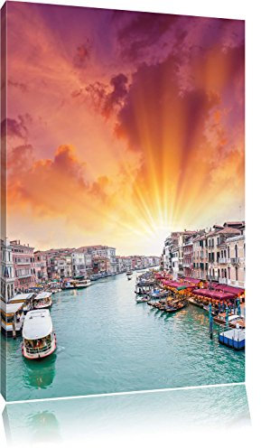 Pixxprint Venedig Fluss Häuser, Größe: 100x70cm, Leinwandbild, fertig gespannt, Wandbild, Dekoration, Kunstdruck, kein Poster