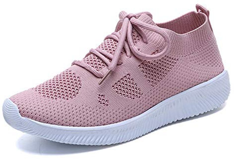 Cwemimifa Damen Trekking Wander-Schuh, Freizeit Damen Outdoor Mesh Schnürschuhe Sportschuhe Run atmungsaktive Schuhe Turnschuhe, Rosa, 39 EU