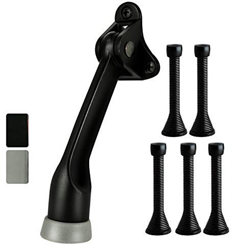 Jack N’Drill 1 pack 4-inch Kick Down Door Stop | With Non-Slip Rubber Tip for Wood, Concrete, Tiled, and Carpeted Floors | Works on Heavy, Garage, and Living Room Doors, FREE 5 (3 ⅛”) Spring Door Stop