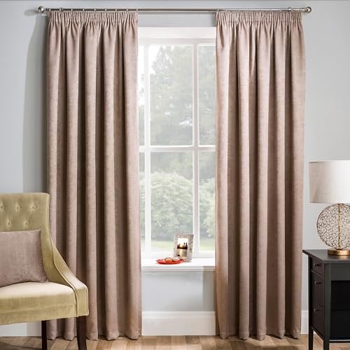 Enhanced Living Matrix Latte Natural Curtains for Living Room - 90x108 inch (229x275 cm) - Tape Top Noise Reducing Thermal Curtains for Bedroom - 2 x Curtain Panels
