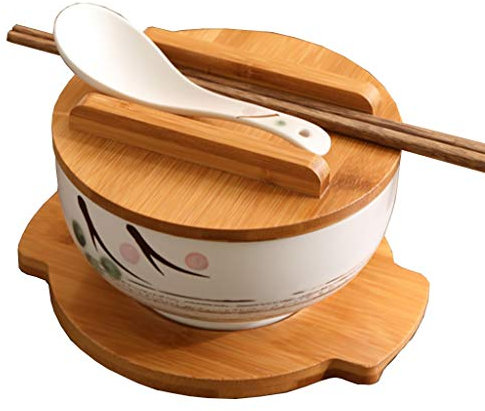 Bol En Céramique Avec Couvercle Bol De Ramen De Style Japonais Bol De Restaurant Chinois Bol De Soupe Grand Bol De Riz Avec Cuillère, Baguettes (Color : Blanc, Size : B)