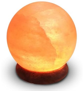 Lámpara USB de cristal de sal de Himalaya natural esfera – 100% auténtica – tallado a mano – base de madera – cable eléctrico USB suministrado – aprox. 500 g – Zen'Light, naranja