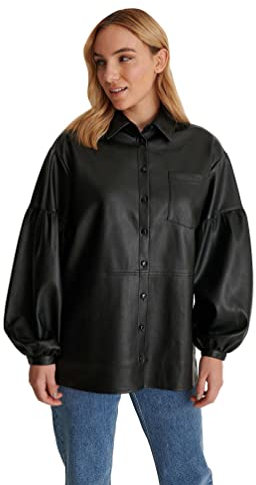NA-KD Oversized Puff Sleeve PU Shirt Camisa, Negro, 46 para Mujer