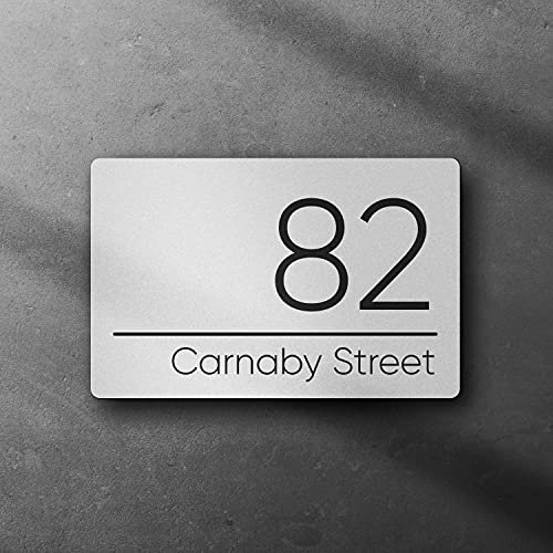 Personalised Contemporary Floating Composite Aluminium Metal House Sign | Modern Door Number Plaque | Address Sign | 200mm x 130mm (White Background)